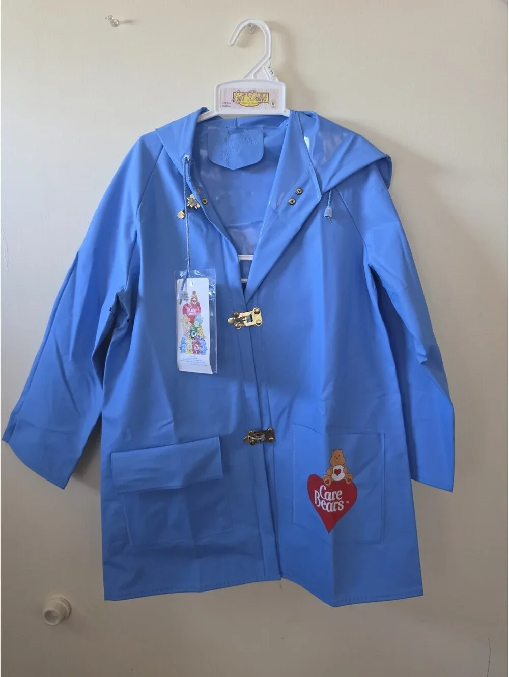 Vintage Care Bears Kids Blue Vinyl Raincoat 6X NWT Made in Taiwan Rare